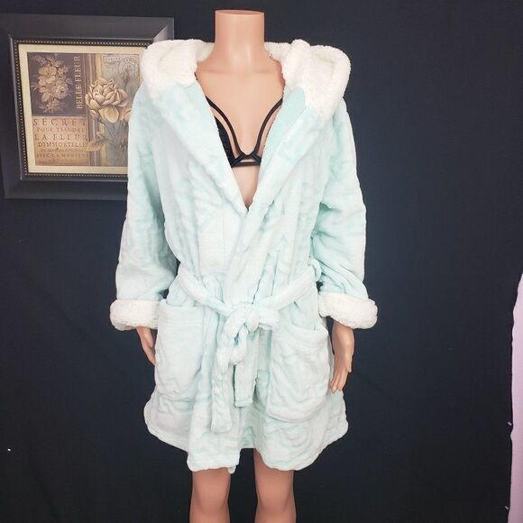 VS The Cozy Short Robe Green Aqua M / L - Picture 1 of 4